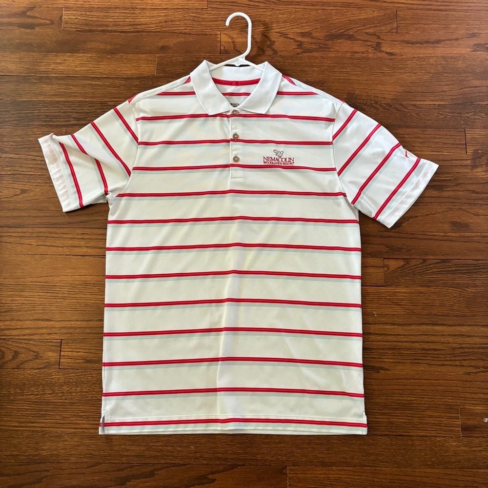 Nike Golf Nemacolin Woodlands Resort Medium White and Red Striped Polo Shirt